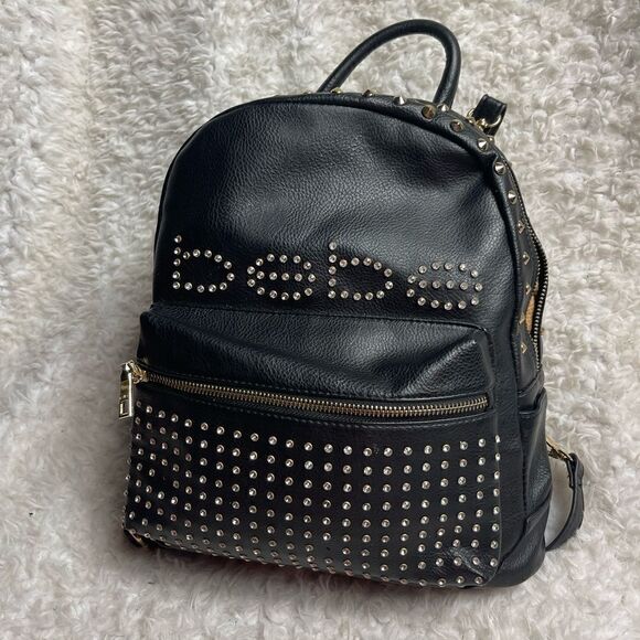 Bebe faux leather black mini backpack with rhinestones and gold studs accents - Picture 2 of 13